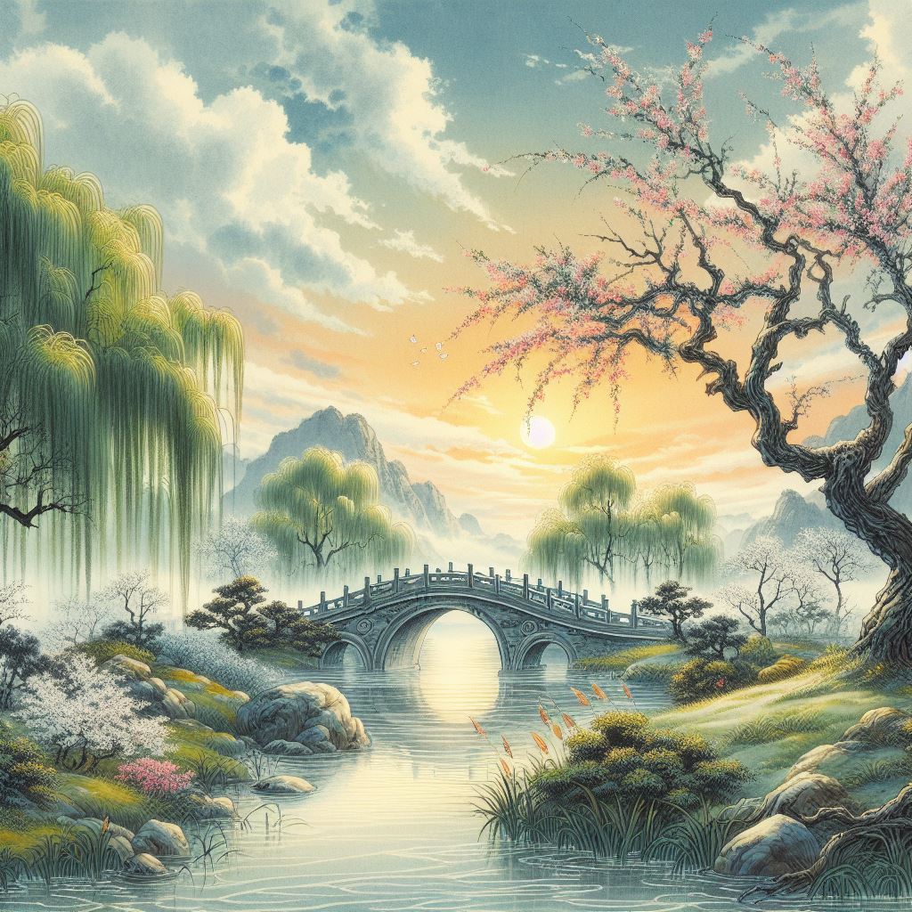 解鞍欹枕绿杨桥，杜宇一声春晓。