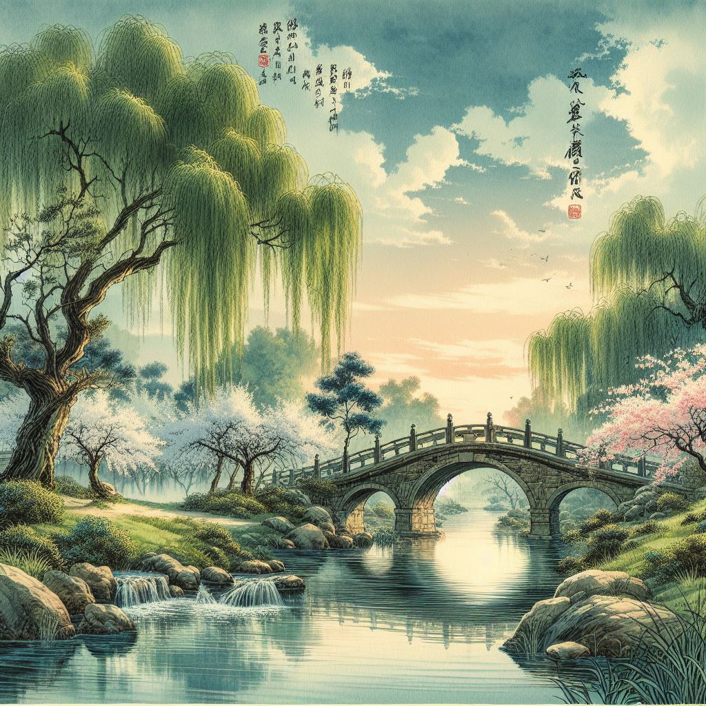 解鞍欹枕绿杨桥，杜宇一声春晓。